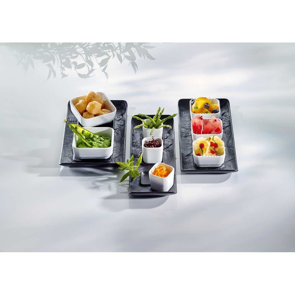 YUNA Platte rechteckig 27 x 14 cm mit 2 Ausspaarungen 8 x 8 cm - Schwarz