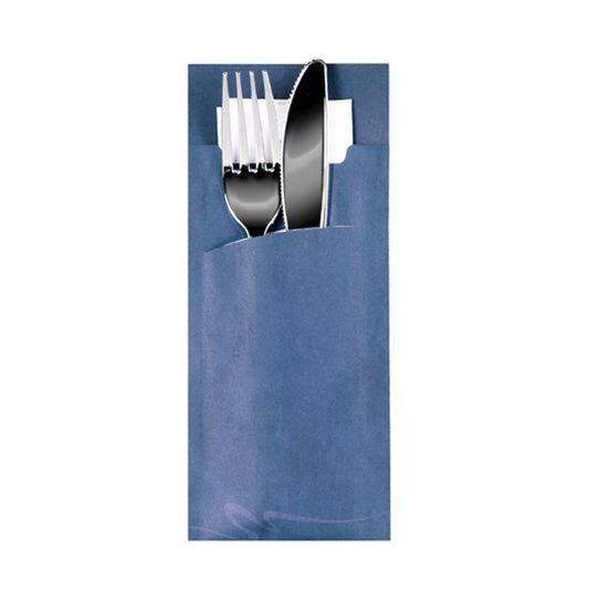 Bestecktasche 20 x 8,5 cm - Blau inkl.  Serviette Weiß 33 x 33 cm - 2-lagig (520 Stück)