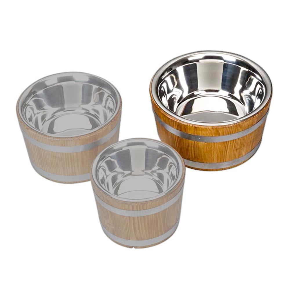 Holzfass mit Edelstahlschüssel - Ø 30 x 20 cm - Inhalt 3,5 l