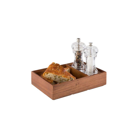 WOODY 2-fach Holzbox/Tischbehälter aus Akazienholz  22,5 x 15 x 5,5 cm, Servierbox für Brot & Menag