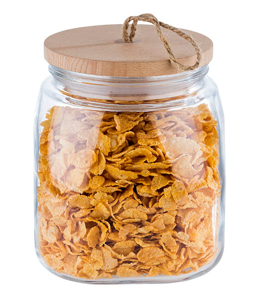 WOODY Vorratsglas mit Holzdeckel - 14 x 14 x 17 cm (Inhalt 2 l)