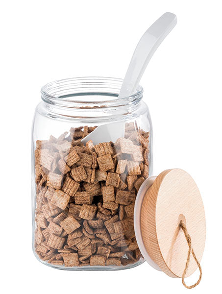 WOODY Vorratsglas mit Holzdeckel - 14 x 14 x 21,5 cm (Inhalt 2,5 l)