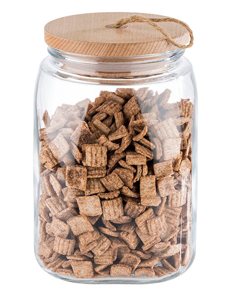 WOODY Vorratsglas mit Holzdeckel - 14 x 14 x 21,5 cm (Inhalt 2,5 l)