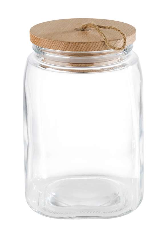WOODY Vorratsglas mit Holzdeckel - 14 x 14 x 21,5 cm (Inhalt 2,5 l)