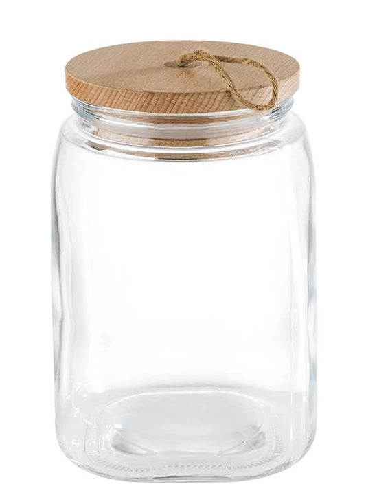 WOODY Vorratsglas mit Holzdeckel - 14 x 14 x 21,5 cm (Inhalt 2,5 l)