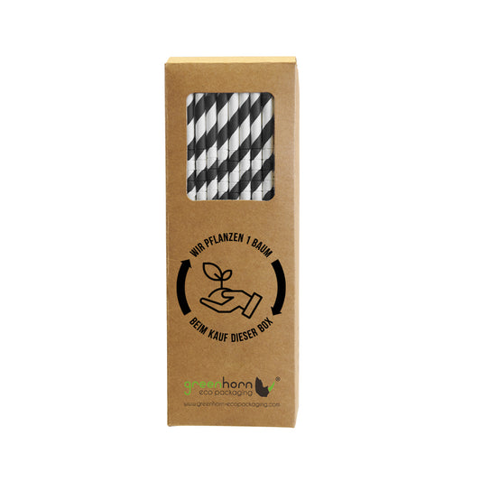 GREENHORN Papier-Trinkhalme flexibel - Ø 0,6 x 19,7 cm (100 Stück) - schwarz-weiß gestreift