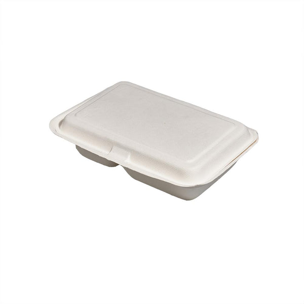 GREENHORN Zuckerrohr-Klappdeckel-Behälter 25 x 16,5 x 6,1 cm, 2 Kammern (50 Stück)