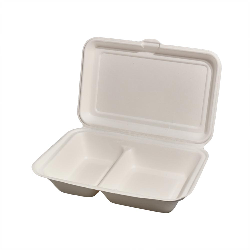 GREENHORN Zuckerrohr-Klappdeckel-Behälter 25 x 16,5 x 6,1 cm, 2 Kammern (50 Stück)