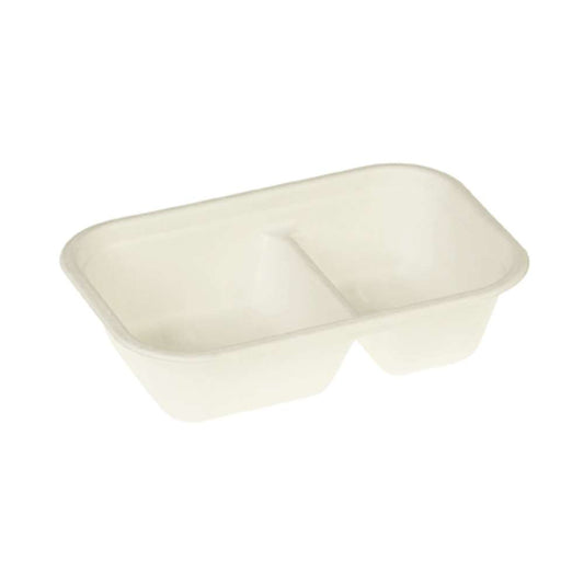 Zuckerrohr-Menüschalen (siegelfähig) - 2-teilig - 22,9 x 15,3 x 5,7 cm - Inhalt 600/400 ml - 250 Stü