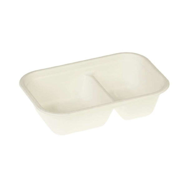 Zuckerrohr-Menüschalen (siegelfähig) - 2-teilig - 22,9 x 15,3 x 5,7 cm - Inhalt 600/400 ml - 250 Stü