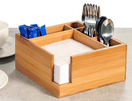 BAMBUS Serviettenspender - Besteckkasten (5-fach) - 18 x 18 x 9 cm - Bambus
