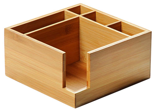 BAMBUS Serviettenspender - Besteckkasten (5-fach) - 18 x 18 x 9 cm - Bambus