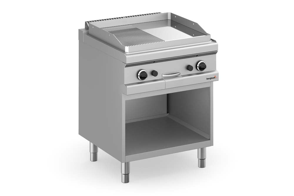 bergman Profiline Plus 700 Gas-Grillplatte  ½ glatt, ½ gerillt - mit offenem Unterbau - 11 kW