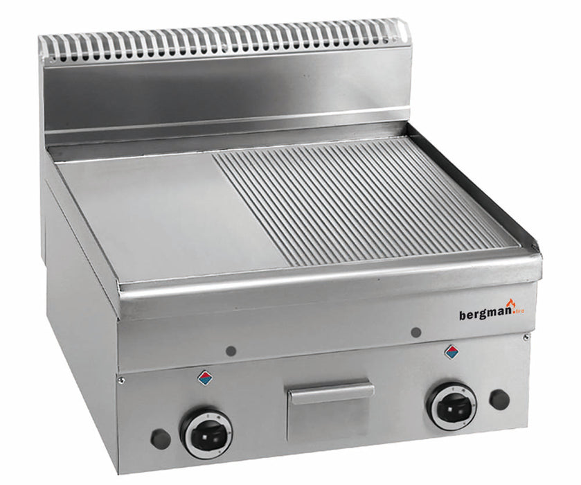 bergman Profiline Plus 600 Gas-Grillplatte 2/3 glatt 1/3 gerillt - verchromt - 10,2 kW