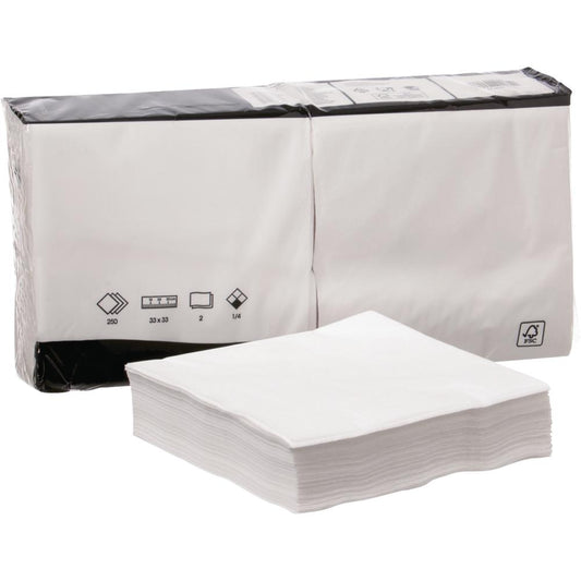 Zelltuchserviette - 33  x  33 cm  -  1/4 Falz  - 2 - lagig  -  Weiß (250 Stk.)