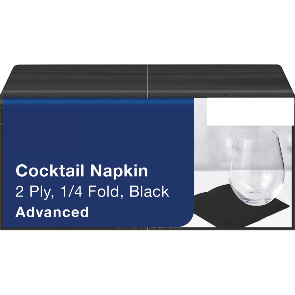 Cocktail-Serviette - 24 x 24 cm - 1/4 Falz  - 2 - lagig  -  Schwarz (200 Stk.)