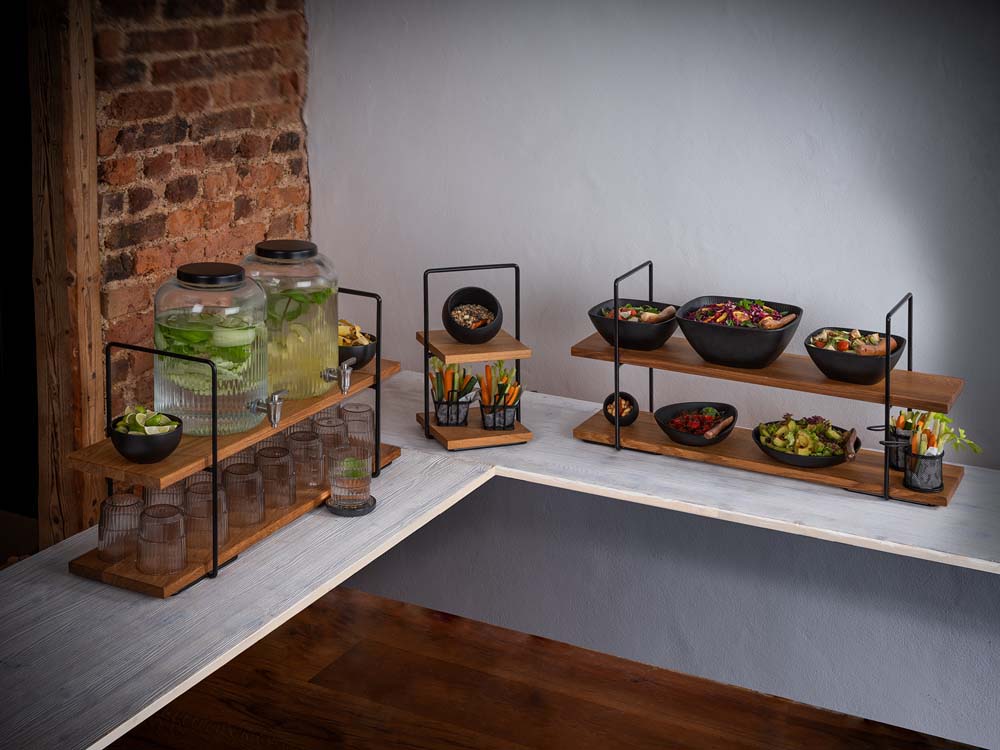 PERFECTO LARGE -  Etagère - 2  stufig - 80 x 23 x 40,5 cm - Metal/Eichenholz