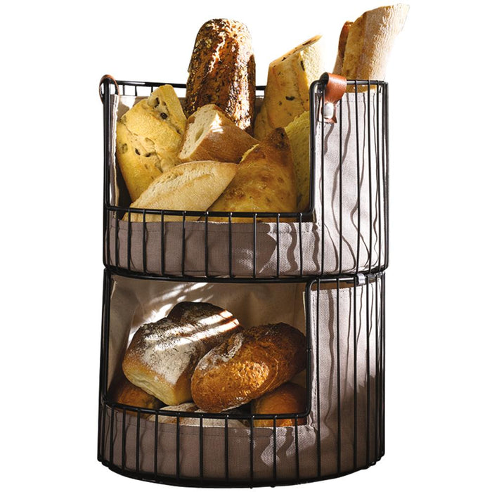 Brotkorb mit Tasche - (Ø 27,5 x 18,5 cm) - Metall, Baumwolle