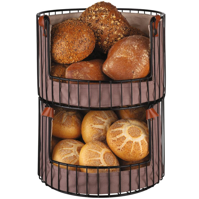 Brotkorb mit Tasche - (Ø 27,5 x 18,5 cm) - Metall, Baumwolle