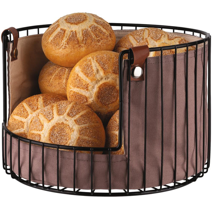 Brotkorb mit Tasche - (Ø 27,5 x 18,5 cm) - Metall, Baumwolle