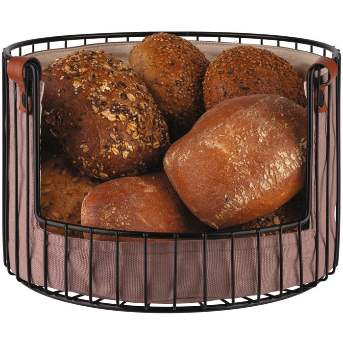 Brotkorb mit Tasche - (Ø 27,5 x 18,5 cm) - Metall, Baumwolle