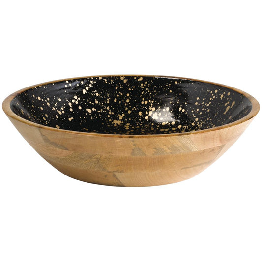 MANGO Schale - 4 l - (Ø 37 x 9 cm) - Holz -Schwarz/Gold