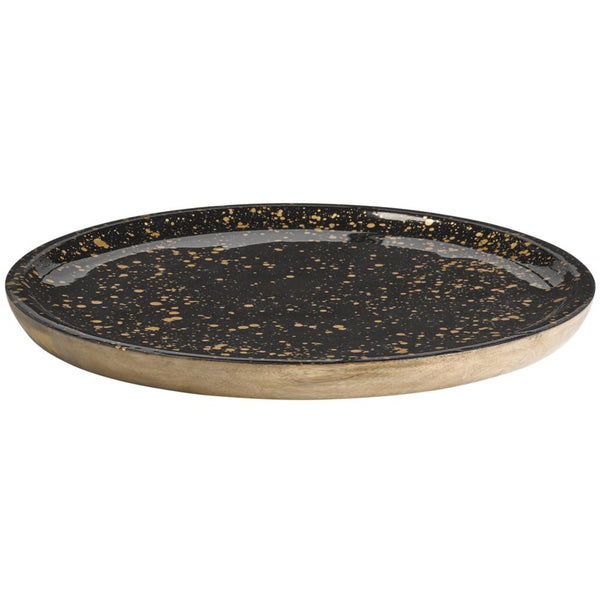 MANGO Tablett - (Ø 35,5 x 2,5 cm) - Holz -Schwarz/Gold