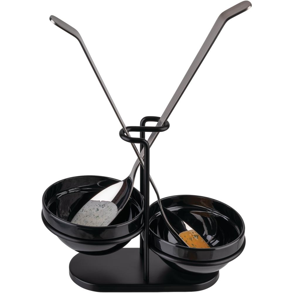 Löffelablage mit 2 Schalen - 23,5 x 12,5 x 19 cm - Schwarz