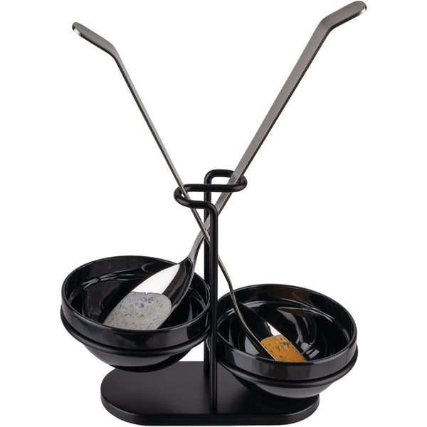Löffelablage mit 2 Schalen - 23,5 x 12,5 x 19 cm - Schwarz