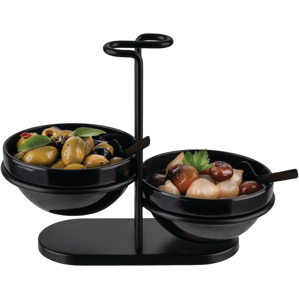 Löffelablage mit 2 Schalen - 23,5 x 12,5 x 19 cm - Schwarz