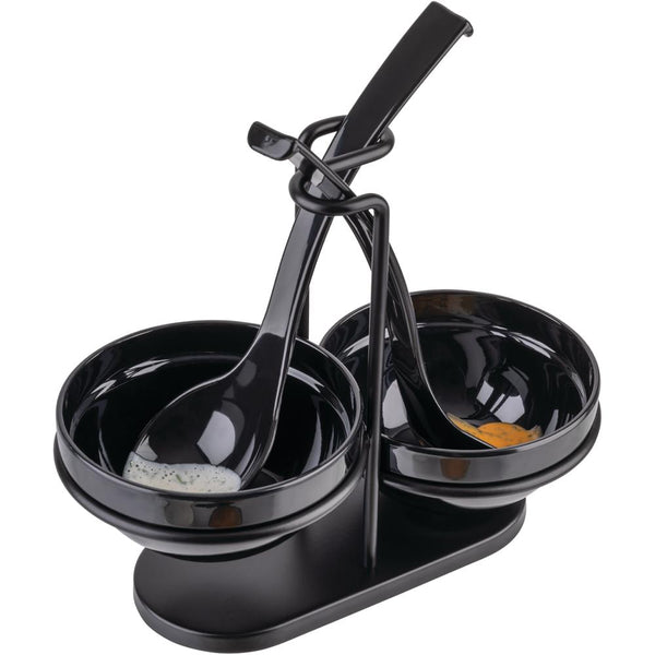 Löffelablage mit 2 Schalen - 23,5 x 12,5 x 19 cm - Schwarz
