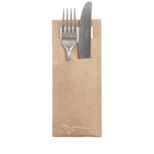 Bestecktasche 20 x 8,5 cm - Natur inkl. Serviette Weiß 33 x 33 cm - 2-lagig (520 Stück)