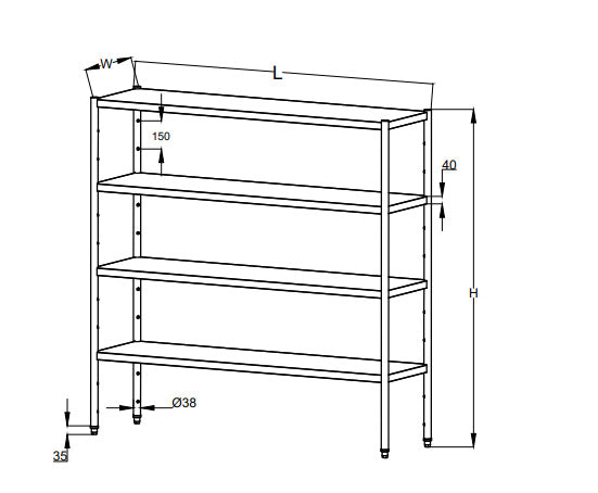 bergman Lagerregal mit 4 Böden - 120 cm