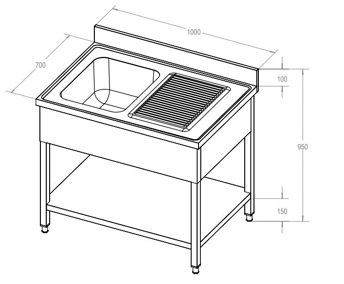 ECOLINE Spültisch 1000x700 mm mit 1 Becken links