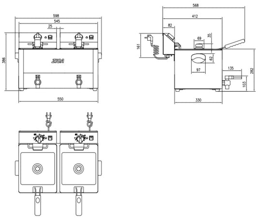 ECOLINE Elektro-Fritteuse mit 2 Becken 10 l & Ablasshahn