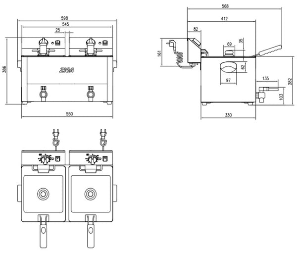 ECOLINE Elektro-Fritteuse mit 2 Becken 10 l & Ablasshahn