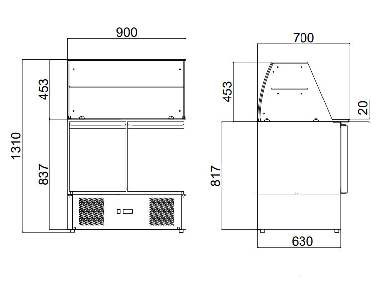 ECOLINE 700 Saladette 2-türig und Glasaufsatz - 240 l