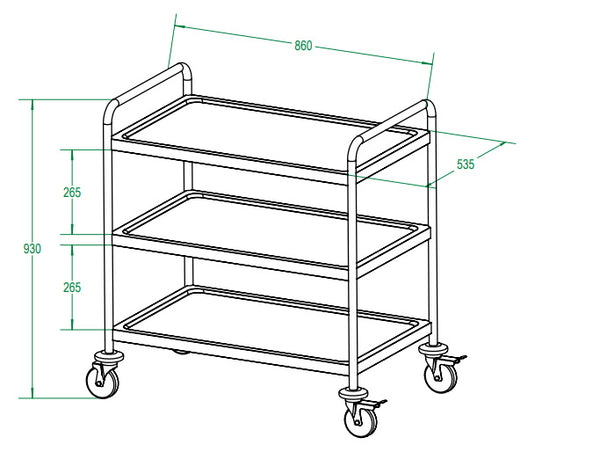 ECOLINE Servier- und Transportwagen Edelstahl mit 3 Böden, max. 120kg
