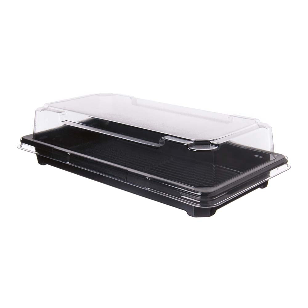 Sushi-Schale rPET - 17 x 9 x 4,7 cm - Schwarz mit Deckel (100 Stück)